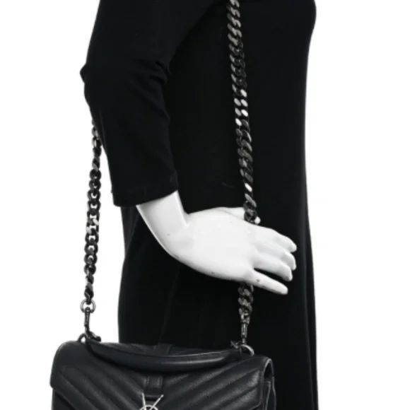 YSL Sheepskin Matelasse Chevron Monogram Medium College Bag - Picture 5 of 12